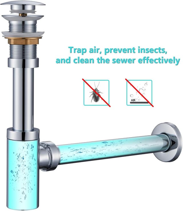 Detalle 2 de Ulytid sifone lavabo bagno con piletta universale antiodore e altezza regolabile (cromato) con apertura di pulizia