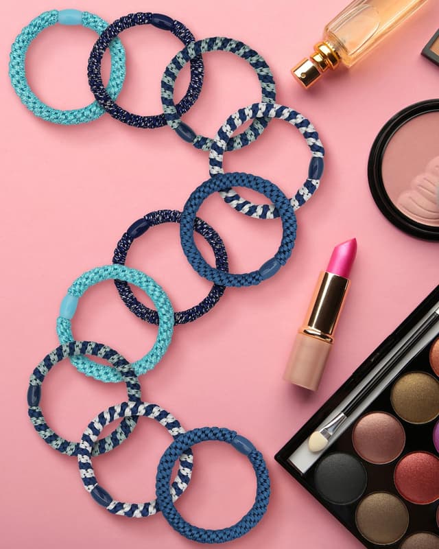 Detalle de Kisvic Haargummis Mädchen – 10 mehrfarbige Zopfgummis (dunkelblau), elastische geflochtene Haarbänder