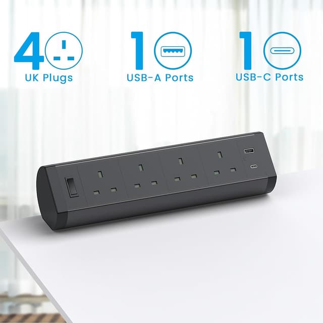 Detalle 2 de Haylink 4 Way Desk Extension Lead 3M with USB-C strip ๐