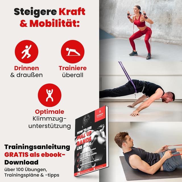 Detalle de Fitnessband ROT Klimmzughilfe Widerstandsband (8–16 kg) inkl. Trainings-E-Book