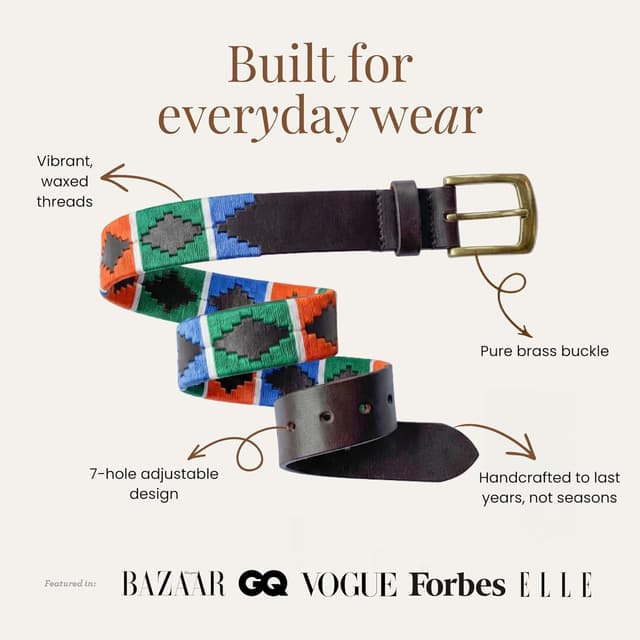 Detalle 2 de Carlos Diaz Mens/Womens Premium Unisex Brown Leather Embroidered Polo Belt (3.5cm)