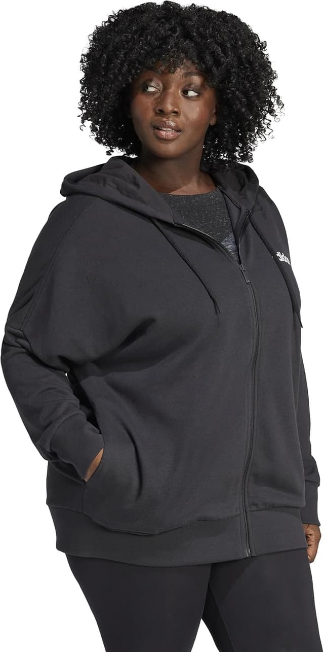 Detalle de adidas Women’s Essentials Linear French Terry Kapuzenjacke für Damen – mit verstellbarer Kapuze
