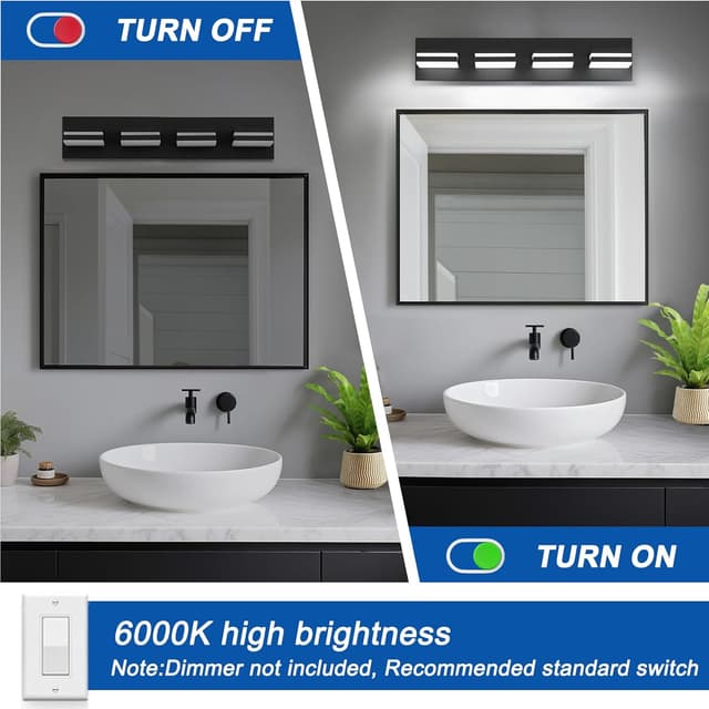 Detalle de IZORRO LED Modern Bathroom Lights Fixture (4-Light, Dimmable, 360° Rotate) in Matte Black Acrylic