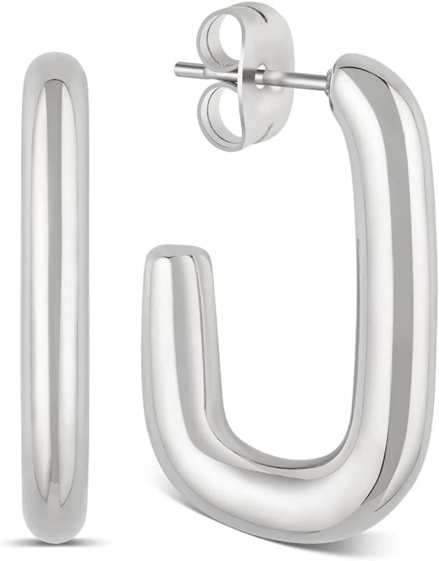 Detalle de GD GOOD.designs Creolen eckig aus Edelstahl für Damen – wasserfest, in 18K Gold oder Silber, im Geschenkset