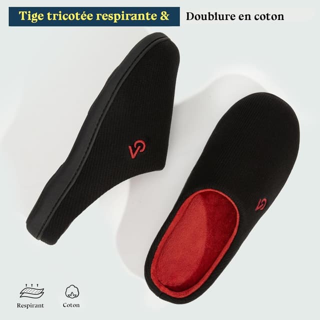 Detalle de VeraCosy chaussons homme à mémoire de forme bicolores, dos ouvert respirant et semelle antidérapante