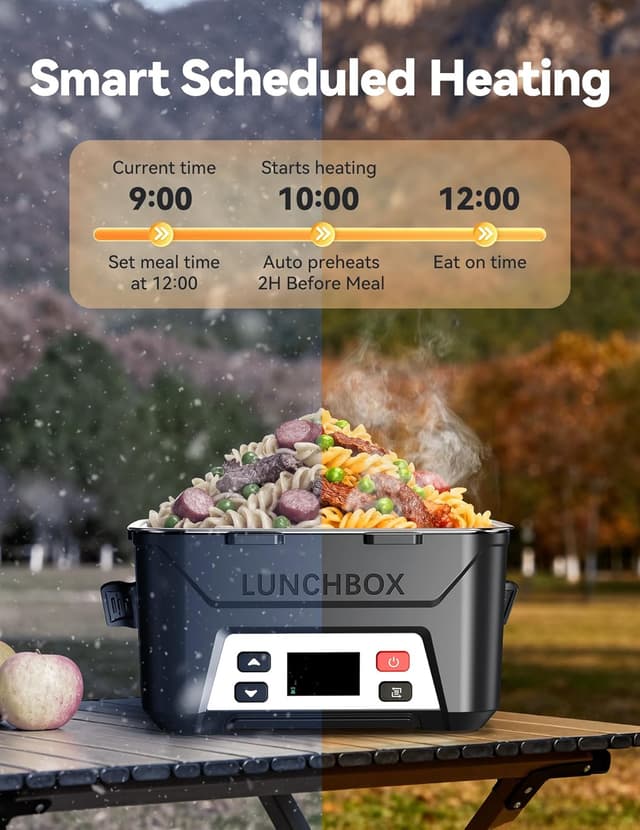 Detalle de EAST OAK Heated Lunch Box for Men (Cordless Electric) — 5.5 Cups, Rechargeable Self-Heating with Memory Function