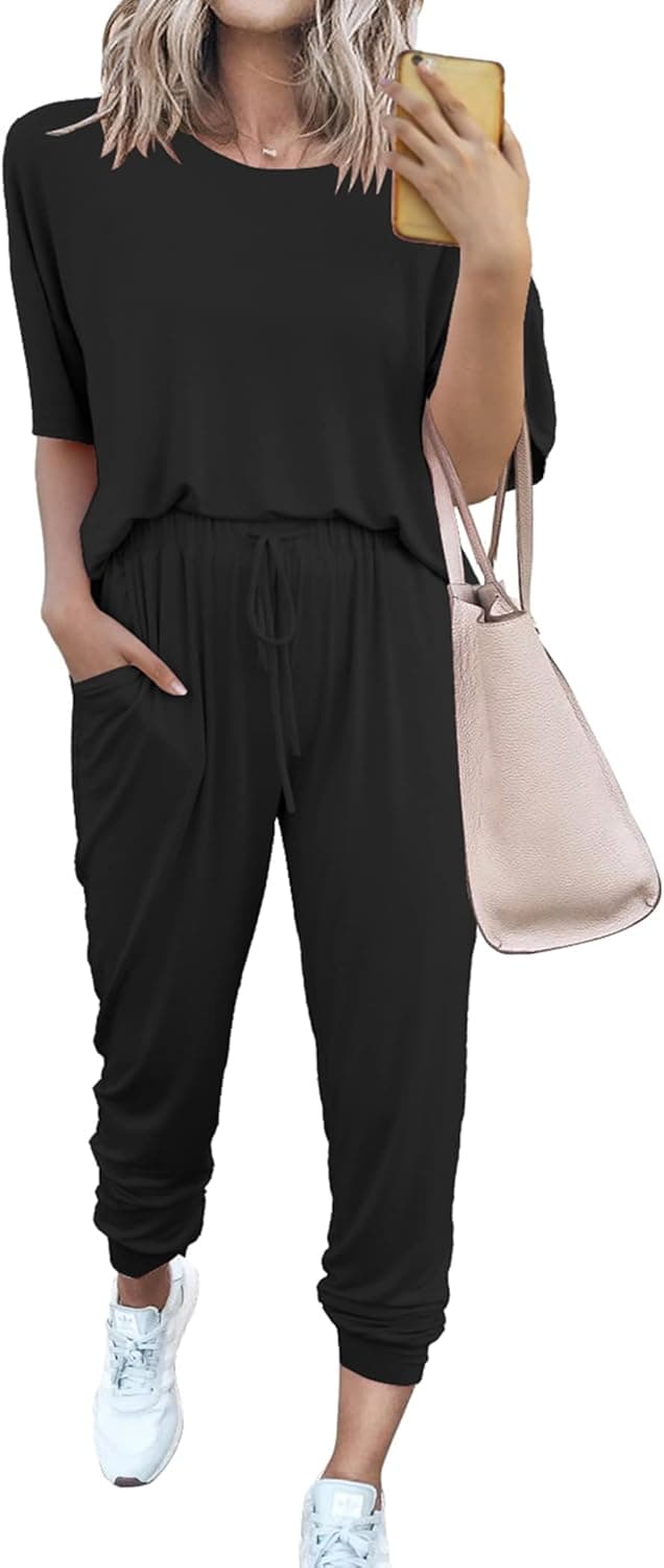Detalle de PRETTYGARDEN Women’s Two-Piece Lounge Set (crewneck top + drawstring jogger pants)