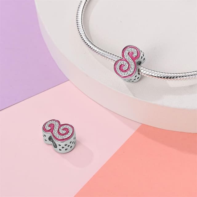 Detalle 2 de LNQOBU A-Z Rosa Buchstabe Charm aus 925er Sterlingsilber für Armband & Kette