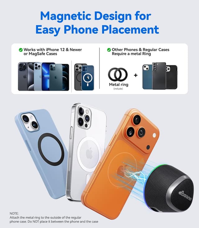 Detalle de Portable Speaker Phone Stand Gifts 2-in-1 Magnetic Bluetooth Speakers with Phone Stand, IPX5 Waterproof, 9 Light Modes, TWS (Black)