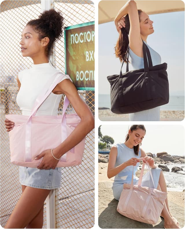 Detalle de BAGSAMRT Tote Bag for Women with Zipper & Yoga Mat Buckle (Large) – work, travel and gym