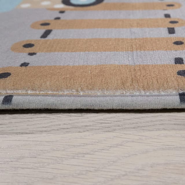 Detalle de Paco Home Rund-Kinderteppich Ø 150 cm für Spielmatte, rutschfest – Grau mit Stern-Mond-Elefanten