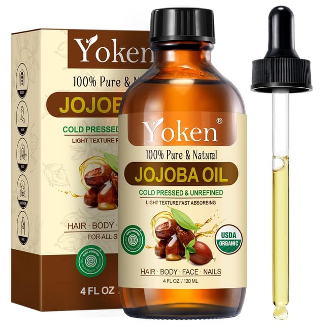 Detalle de Yoken 4oz Jojoba Oil (EWG Verified) — 100% Pure Cold-Pressed Jojoba Oil for Face, Hair, Nails & Skin