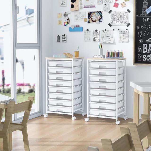 Thumbnail 6 de SYKIARIOL 8-Drawer Storage Trolley with Lockable Wheels and Plastic Drawers (Nature White)