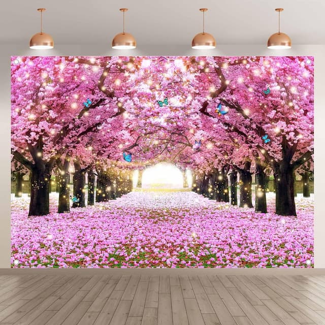 Detalle 2 de Luminora 7x5ft Spring Cherry Blossom Forest fabric backdrop (pink floral boulevard) for photo booths, weddings & birthdays
