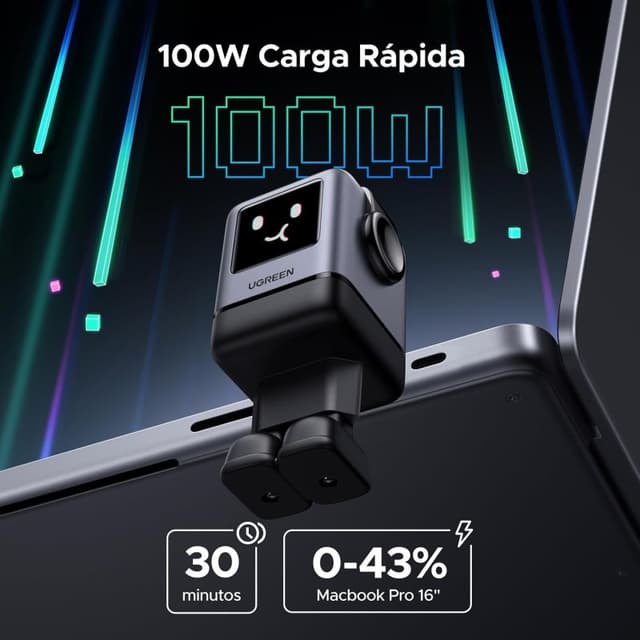 Detalle 2 de Ugreen Uno Robot 100W Cargador GaN 3 USB-C + USB-A 🔌