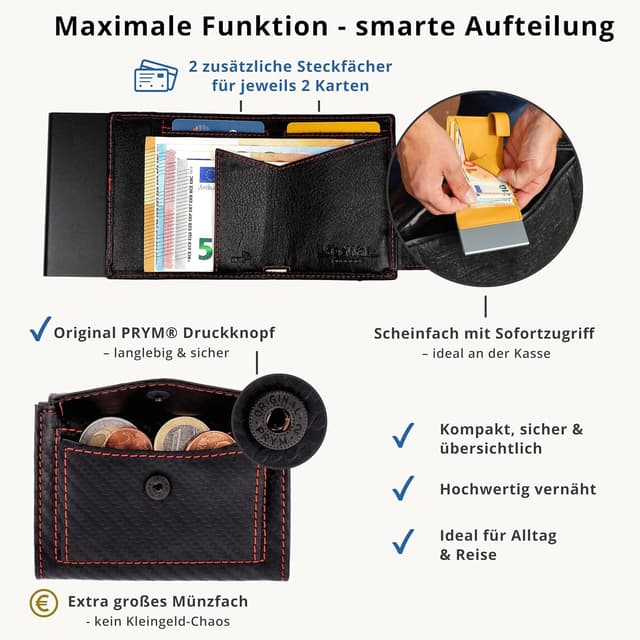 Detalle de SecWal Kartenetui mit Münzfach und Druckknopf – echtes Leder mit RFID-Schutz (Made in Germany)