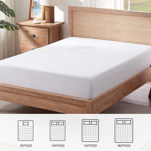 Detalle de Sonive Spannbettlaken 140x200 cm (100% Polyester) für Kinder, hellweiß, 30 cm Tiefe Tasche