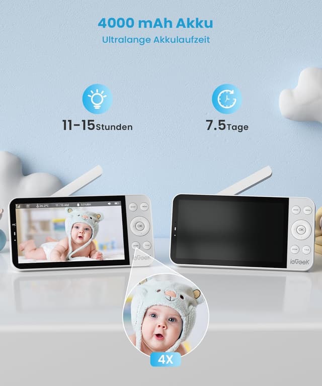 Thumbnail 6 de ieGeek Babyphone mit 2 Kameras (2,5K/4MP) WLAN, App, 360°-PTZ & AI-Erkennung