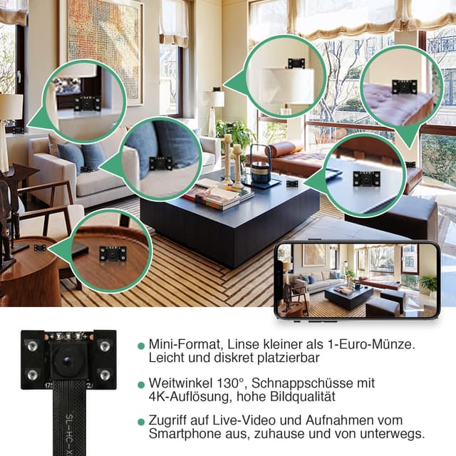 Detalle 2 de WIWACAM Mini Kamera WLAN MW5 Pro (4K, 2600 mAh Akku) für Innen – mit App, Bewegungserkennung & Nachtsicht