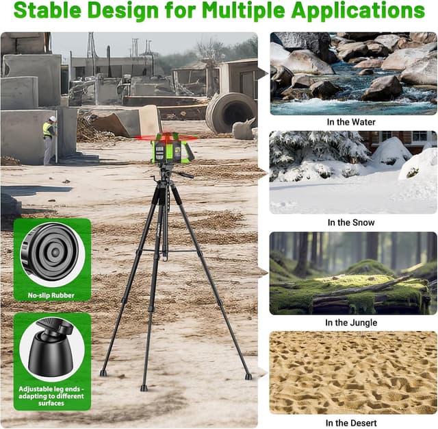 Detalle de Trépied Huepar 172 cm pour niveau laser avec tête panoramique 3 directions