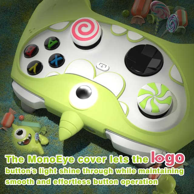 Detalle de playvital Cute Silicone Skin for Xbox Series X/S controller with thumb grip caps and stickers (MonoEye Monster Green)