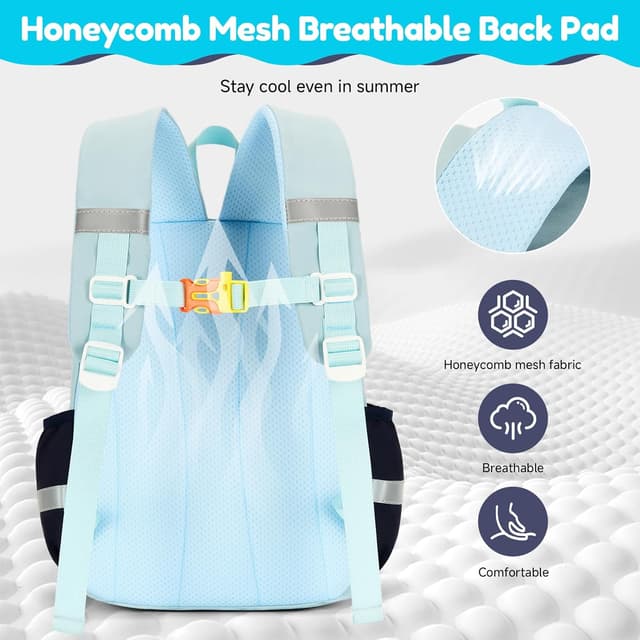 Detalle de PROTAURI Sac à dos enfant maternelle 3-7 ans avec sangle de poitrine, bandes réfléchissantes et compartiment 9 L (bleu)