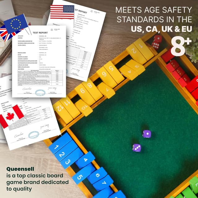 Detalle 2 de Queensell Shut The Box Wooden Game 14-inch