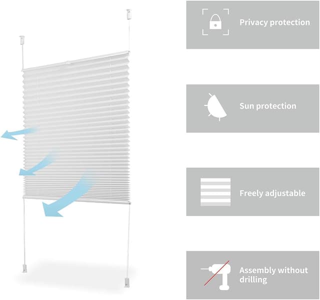 Thumbnail 6 de Sekey Plissee ohne Bohren Klemmfix Verdunkelung 70 cm breit (70x130 cm), weiß