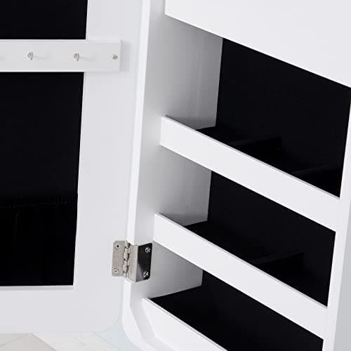 Thumbnail 8 de HOMCOM joyero de pie con espejo y luces LED reclinable (30x36x146 cm) para anillos, pendientes y collares