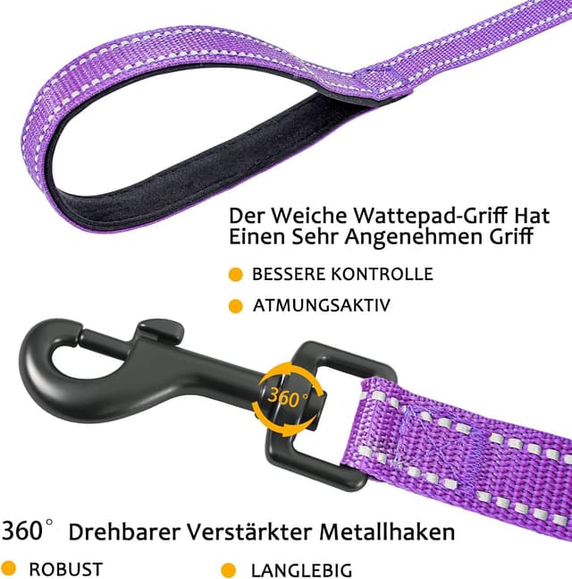 Detalle 2 de Demigreat Schleppleine für Hunde – reflektierende Trainingsleine mit gepolstertem Griff (3 m bis 20 m)