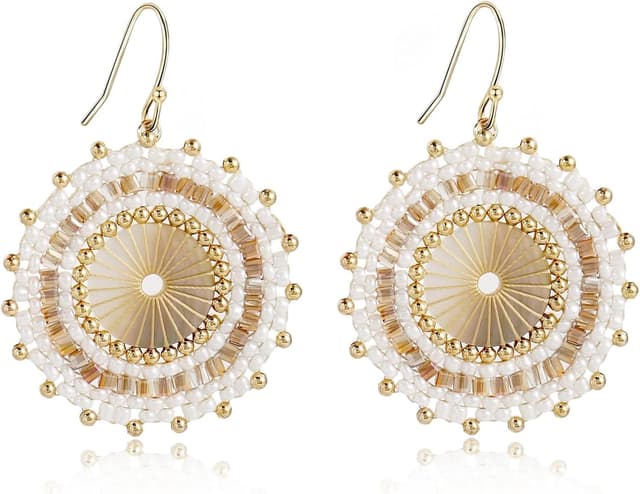 Detalle de Bunte Perlenohrringe für Frauen – handgewebte Böhmen-Creolen mit baumelnden Perlen