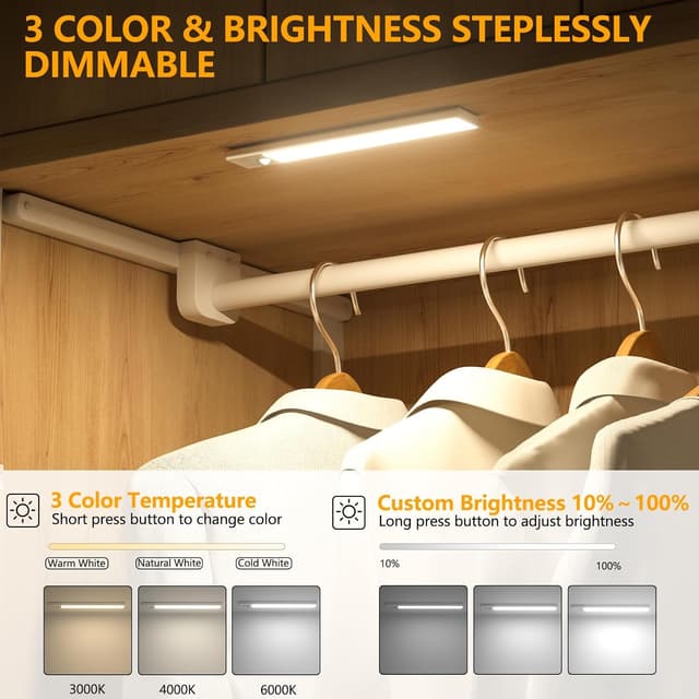 Detalle de OUILA Under Cabinet Kitchen Lights 64 LED, 1000mAh 🔆