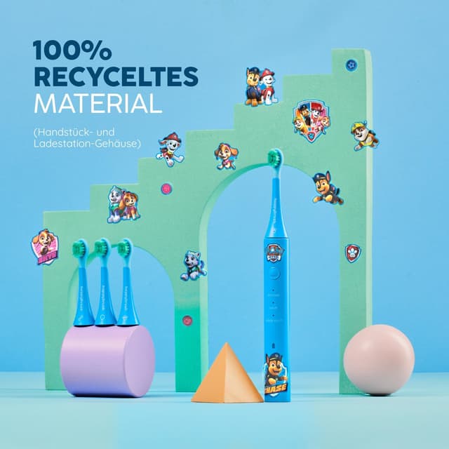 Detalle de happybrush® Elektrische Zahnbürste für Kinder „Die Höhle der Löwen“ – mit 4 Aufsteckbürsten und 4-Wochen-Akku