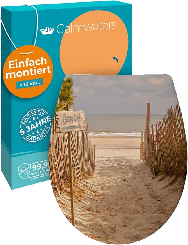 Detalle de Calmwaters WC-Sitz „Sandstrand“ mit Absenkautomatik, Duroplast (bis 250 kg) – einfache Montage