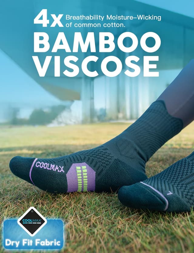 Detalle de Juclise Women’s Coolmax Bamboo Compression Running Crew Socks (3 Pairs) with Anti-Blister Cushioning