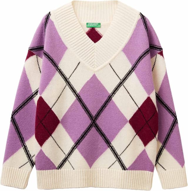 Detalle de Maglia scollo a V boxy con lavorazione a intarsio United Colors of Benetton 1444e204e per donna