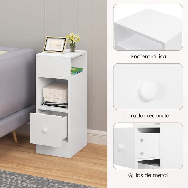 Thumbnail 3 de EUGAD 0179ZZ Mesita de Noche Blanca 2 compartimentos, 1 cajón