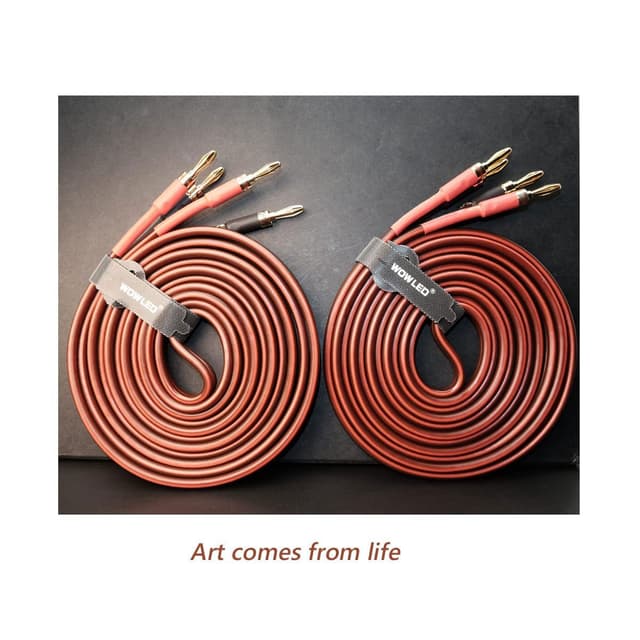 Detalle de WOWLED 2 Pack Pure Copper OFC HiFi Speaker Wire (14 AWG) with Gold-Plated Banana Plugs, 2m