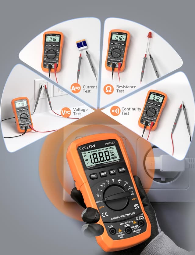 Detalle de COCZOW digital multimeter with NCV, backlit LCD and continuity alarm (AC/DC up to 600V)