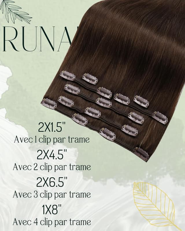 Detalle de RUNATURE Extension à clip cheveux naturels marron #4 – 7 pièces, 30 cm