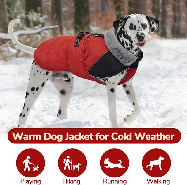 Detalle 2 de LeLePet Lelepet Dog Winter Coat (Waterproof, Fleece Lined, Reflective Strips) – Red, XL