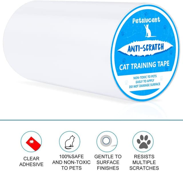 Detalle de Petslucent Cat Scratch Deterrent Sticky Paws Tape (Blue, 8in x 15Yard) – double-sided furniture protector training tape