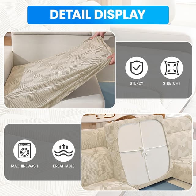 Detalle 2 de Copriseduta e copricuscini elasticizzati CYCMACO per divano (3 posti) beige