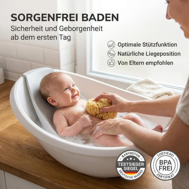 Detalle 2 de BabybeFun Baby-Badewanne mit Badewanneneinsatz für Neugeborene – rutschfest, für Dusche und Badewanne (0–12 Monate)