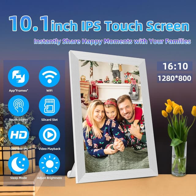 Detalle 2 de REUMAR 32GB 10.1-inch Smart WiFi Digital Photo Frame (Frameo App, IPS Touch Screen, Auto-Rotate) – White