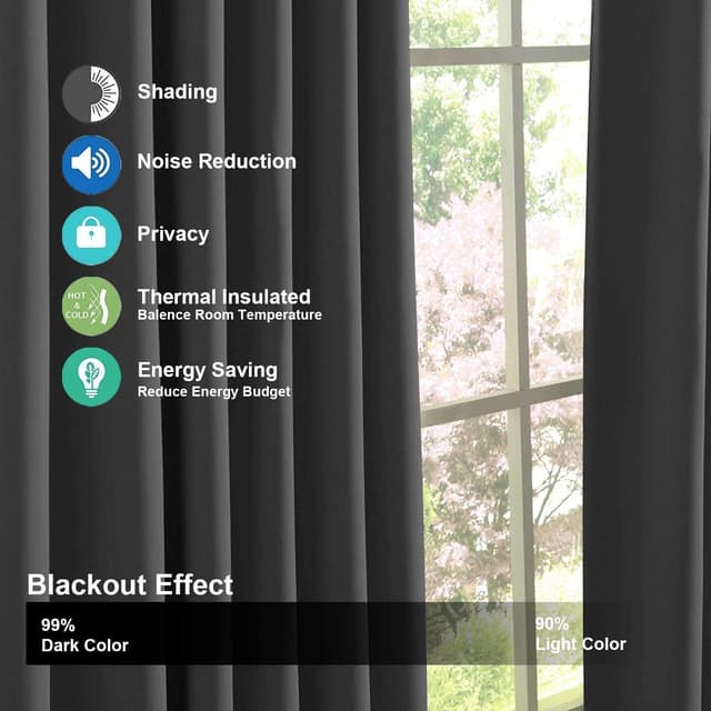 Thumbnail 6 de Aspire Homeware Grey Blackout Pencil Pleat Curtains (2 Panels) – 66x54 inch, thermal insulated with tiebacks