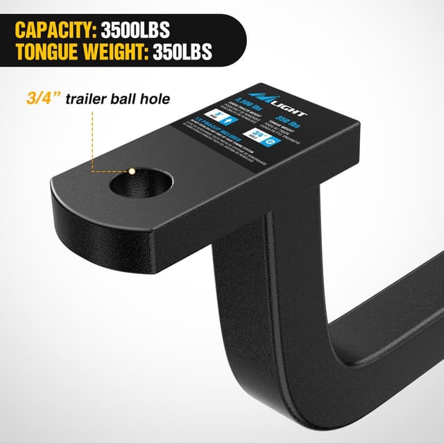 Detalle de Nilight Trailer Hitch Ball Mount with 1/2" Hitch Pin Clip (Fits 1-1/4" Receiver) – 5" Rise, Class 2