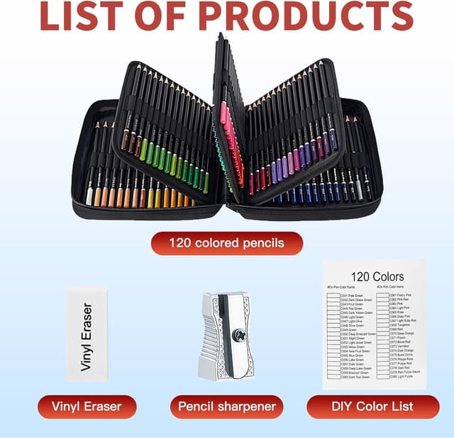 Detalle 2 de Yucanuva 120 Oil-Based Colouring Pencils Set for Adults (Zipper Case, Sharpener & Eraser)