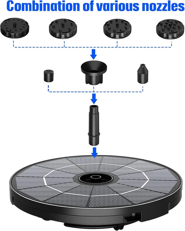 Detalle 2 de Fontaine solaire extérieure de jardin AISITIN avec panneau amovible 2,8W et kit 2 en 1