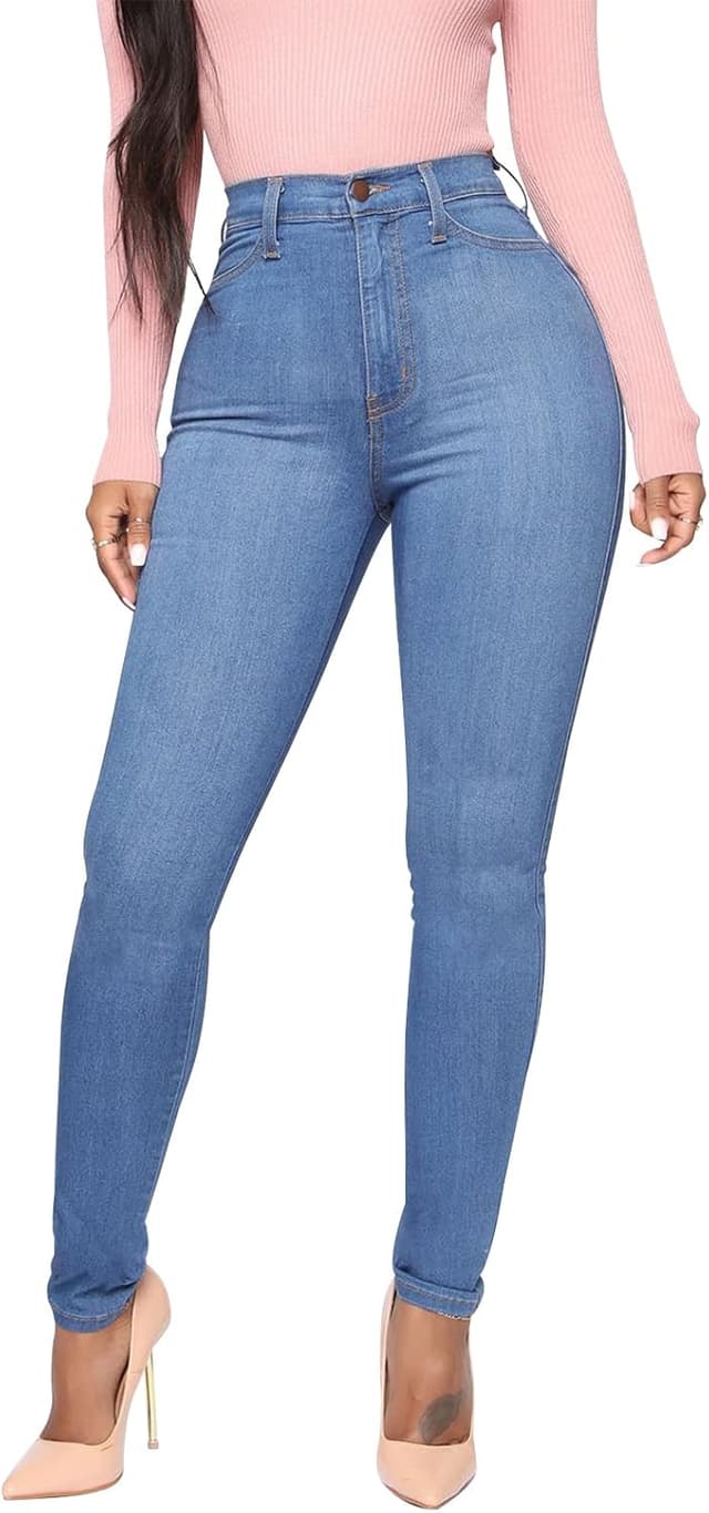 Detalle de KUNMI Womens Classic High Waisted Skinny Stretch Jeans with Butt Lifting Fit